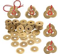 BOAO 50 Pièces Feng Shui Chinois I Ching Coins, 5 Ensembles Pièces de Fortune avec des Cordes Rouges pour la Richesse et Bonne Chance, Ornement Suspendu en Bronze pour Feng Shui, Nouvel an