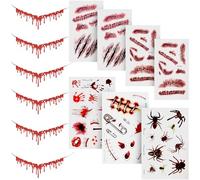 Boao 6 Pièces Collier de Sang Gouttes Halloween Collier Vampire Collier Ensemble de Costumes à Thème Horreur Décorations avec 7 Pièces Autocollants de Cicatrice