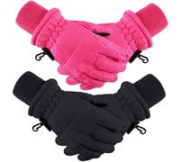 Boao Gants de ski d'hiver imperméables et chauds pour enfants, Noir, rose rouge, 5 - 10 Years