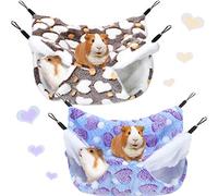Boao Lot de 2 hamacs à Suspendre pour Cochon d'Inde, Rat, Hamster, Accessoires pour Petits Animaux, Chinchilla Perroquet, Furet (Violet, café, Motif cœur)
