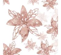 Boao Lot de 24 Fleurs de Poinsettia artificielles à Paillettes pour décoration de Noël, Mariage, Sapin de Noël, Nouvel an (Or Rose)