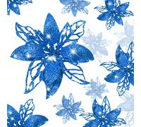 Boao Lot de 24 Fleurs de Poinsettia artificielles à Paillettes pour décorations de Noël, Mariage, Sapin de Noël, Nouvel an (Bleu)