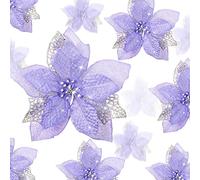 BOAO Lot de 24 Fleurs de Poinsettia artificielles à Paillettes pour Mariage, Sapin de Noël, Nouvel an (Violet Clair)