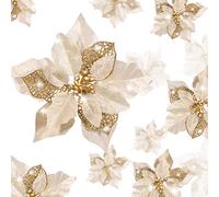 Boao Lot de 24 Fleurs de Poinsettia artificielles à Paillettes pour Mariage, Sapin de Noël, Nouvel an (doré)