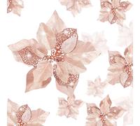 Boao Lot de 24 Fleurs de Poinsettia artificielles à Paillettes pour Mariage, Sapin de Noël, Nouvel an (Or Rose)