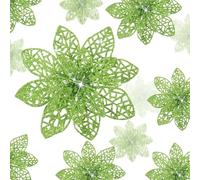 Boao Lot de 24 Poinsettia à Paillettes pour Sapin de Noël, décoration de Noël, 1,9 cm, Vert