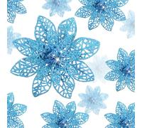 Boao Lot de 24 Poinsettias à Paillettes pour Sapin de Noël, 1,9 cm, Bleu lac