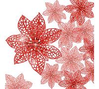 Boao Lot de 24 Poinsettias à Paillettes pour Sapin de Noël, 1,9 cm, Rouge