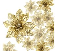Boao Lot de 24 Poinsettias à Paillettes pour Sapin de Noël, décoration de Noël, 1,9 cm, doré