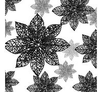 Boao Lot de 24 Poinsettias de Noël, Fleurs décoratives de Noël à Paillettes, 7,6/10,1/15,2 cm, (Noir)