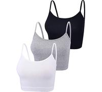 BOAO Lot de 3 Camisoles Court sans Manches à Bretelles Spaghetti pour Femme, Noir, Blanc, Gris., Taille L