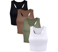 Boao Lot de 3 débardeurs Courts Basiques Opaques pour Femme, Noir, Blanc, Vert Kaki, café, M