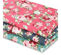 Boao Lot de 3 tissus en coton vintage à motif floral de roses - Tissu romantique prédécoupé pour couture, artisanat, décoration d'intérieur - 91,4 x 157,5 cm, style vintage