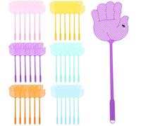 Boao Lot de 36 tapettes à mouches manuelles en plastique à long manche solide et flexible pour intérieur et extérieur, couleurs assorties (forme de main)