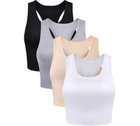 Boao Lot de 4 débardeurs Courts Basiques sans Manches à Dos Nageur pour Femmes (Noir, Blanc, Gris Clair, Beige, Taille S), Noir, S