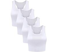 BOAO Lot de 4 débardeurs Courts Basiques sans Manches Dos Nageur pour Femme, Blanc, Taille M