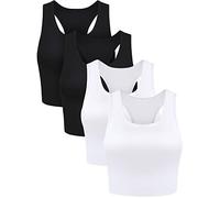 BOAO Lot de 4 débardeurs Courts Basiques sans Manches Dos Nageur pour Femme, Noir/Blanc, Taille S