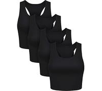 BOAO Lot de 4 débardeurs Courts Basiques sans Manches Dos Nageur pour Femme, Noir, Taille M