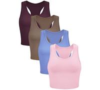 BOAO Lot de 4 débardeurs Courts Basiques sans Manches Dos Nageur pour Femme, Taille M