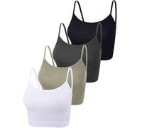 Boao Lot de 4 débardeurs courts en coton à bretelles spaghetti pour femme, hauts de sport basiques pour adolescentes, Taille M