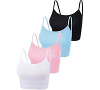 BOAO Lot de 4 Débardeurs Courts en Coton à Bretelles Spaghetti pour Femmes, Hauts de Sport Basiques pour Adolescentes, Taille L