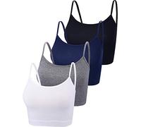 Boao Lot de 4 Débardeurs courts en coton à bretelles spaghetti pour femmes, hauts de sport basiques pour adolescentes, Taille S