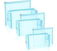 Boao Lot de 6 trousses de maquillage en maille avec fermeture éclair pour la maison, le bureau, les accessoires de voyage (bleu clair)