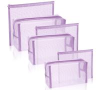 Boao Lot de 6 trousses de maquillage en maille avec fermeture éclair pour la maison, le bureau, les accessoires de voyage (violet clair)