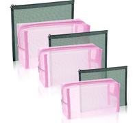 Boao Lot de 6 trousses de maquillage en maille avec fermeture éclair pour la maison, le bureau, les accessoires de voyage (vert et rose)