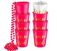 Boao Lot de 8 verres à shot collier pour mariée, colliers avec verre à shot et motif en feuille d’or, pour enterrement de vie de jeune fille, mariage et décoration de fête prénuptiale, rouge rosé