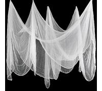Boao Tissu Effrayant d'Halloween Mousseline de Coton d'Halloween Chiffon de Gaze Effrayante Décorations Effrayantes en Étamine pour Maison Hantée Porte Fenêtre (Blanc, 85 x 394 Pouces)