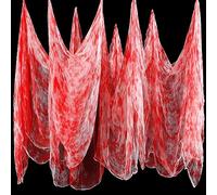 Boao Tissu Effrayant d'halloween Mousseline de Coton d'halloween Chiffon de Gaze Effrayante Décorations Effrayantes en Étamine pour Maison Hantée Porte Fenêtre (Sanglant, 85 x 394 Pouces)