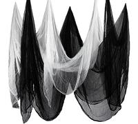 Boao Tissu Effrayant d'Halloween Mousseline de Coton d'Halloween Chiffon de Gaze Effrayante Décorations Effrayantes en Étamine pour Maison Hantée Porte Fenêtre (Noir, Blanc, 85 x 394 Pouces)