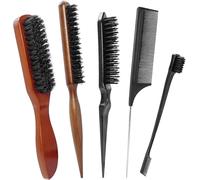 Boar Bristle Brush,5 Pack Boar Bristle Brush,Pulled Tail Brush,Natural Boar Bristles,Professional Boar Bristles,Combs with Wooden Handle,Reduce Breakage