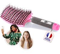 Boar Bristle Detangling Hair Brush [Pink-Does Not Pull] 100% Narural,Professional And Anti-Case-For Gentle Detangling! (1,Dark Pink)