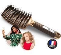 Boar Hair Brush [ 1 Golden Boar Bristle Hair Brush] Detangling Hair Brush,100% Natural-For Gentle Detangling (Gold)