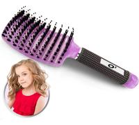 Boar Hair Brush [1 Purple Glitter Boar Bristle Hairbrush] Detangling Hair Brush,100% Natural-For Gentle Detangling (Purple)