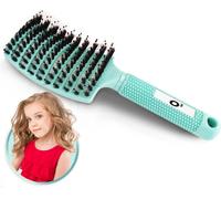 Boar Hair Brush [ 1 Turquoise Boar Bristle Hair Brush] Detangling Hair Brush,100% Natural-For Gentle Detangling (Turquoise)