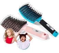 Boar Hair Brush [ 2 Boar Bristle Hair Brush] Detangling Hair Brush,100% Natural-For Gentle Detangling (2 Pastel)