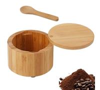 Board De Sel Avec Couvercle Et Cuillère - Sel Rond Et Boîte De Rangement D'épices Avec Couvercle Pivotant Magnétique | Récipient D'assaisonnement Şalt Pepper Sugar Wood Pour La Cuisine Bols