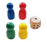 Board Game Accessories - Wooden Pawns with Dice | 4 Piece Multicolor Chess Components, Portable Checkers Set, Small Game Parts for Adults, Family Entertainment Games Board Pieces