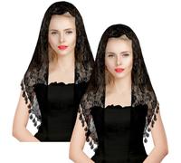 BOARDFEB Lot de 2 voiles de masse triangulaires Mantilla cathédrale couvrant la tête de chapelle écharpe latine masque de masse latine voile voile voile, noir, taille unique