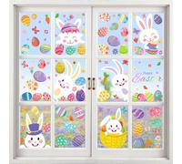 BOARDFEB Lot de 9 feuilles de 184 autocollants électrostatiques pour fenêtre de chambre à coucher, balcon, porte en verre, fond de fête, motif œufs de lapin de Pâques