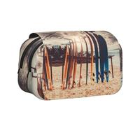 Boards On The Beach Trousse à crayons double couche en tissu polyester de qualité supérieure Motif imprimé Idéal pour l'école, les voyages