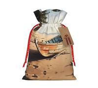 Boat On The Beach Sac fourre-tout de Noël avec cordon de serrage 21,1 x 30 cm, sac robuste pour cadeaux et essentiels quotidiens