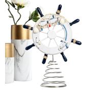 Boat Ship Steering Wheel 11in - Coastal Room Decor with Fishing Net, Vintage Nautical Wall Decoration for Kitchen, Apartment, Office, Nursery, Classroom, Bedroom, Outdoor Patio, Bathroom Accent