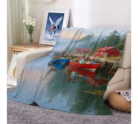 Boats and Houses in The Water Pattern Print Blanket,Ultra-Soft Flannel Luxurious Blankets Cover Four Seasons Lightweight Sofa/Bed. 100x130cm