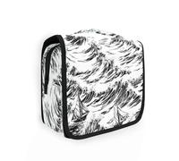 Boats Waves Kit de voyage noir et blanc pour homme avec crochet de suspension Fermeture éclair étanche Trousse de toilette verticale autoportante