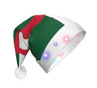 BOAXXL Bonnet de Noël à LED - Bonnet de Père Noël en peluche avec drapeau de l'Algérie - Design doux pour la peau - Pour festival et fête
