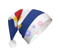 BOAXXL Bonnet de Noël à LED - Bonnet de Père Noël en peluche avec drapeau du Cap-Vert imprimé, design doux pour la peau pour festival fête